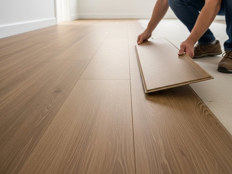 Woman removing vinyl flooring